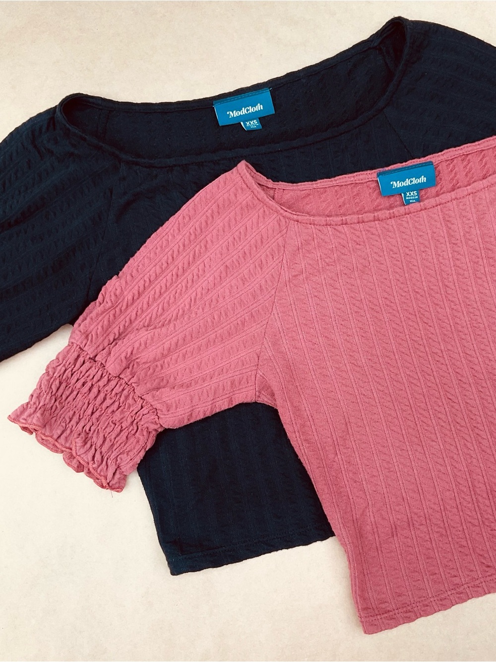 ModCloth Bundle ❉ One To Admire Boat Neck Puff Sleeve Rib Knit Smocked Crop Tops